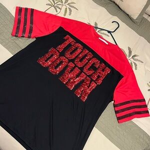 Altar’d State Red and Black sequin Touchdown T-Shirt- Oversized Medium